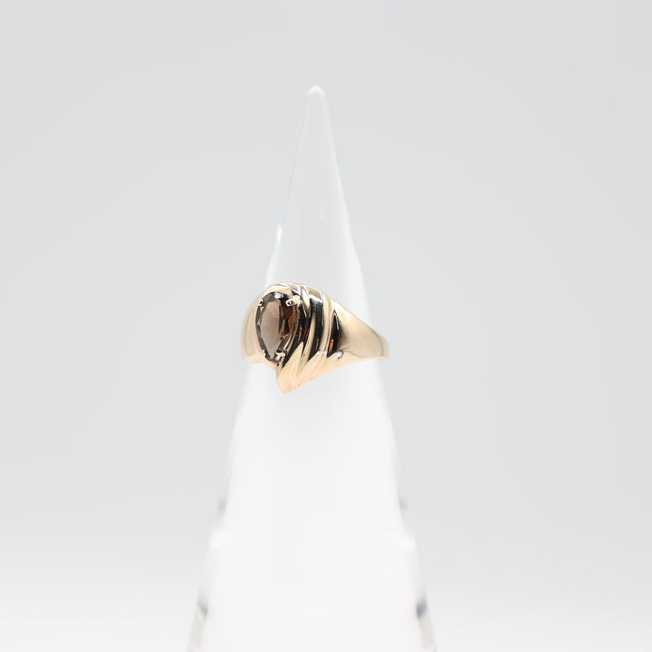 14k Yellow Gold Band with 10mm x 6mm Pear Shaped Smokey Quartz Ring Size 9.5