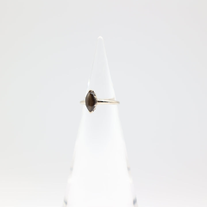 14k White Gold Star Sapphire Ring with 10mm x 5mm Stone Size 4.75