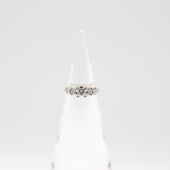 14k White Gold 4.5mm and 2.5mm White Diamonds Ring Size 6.75
