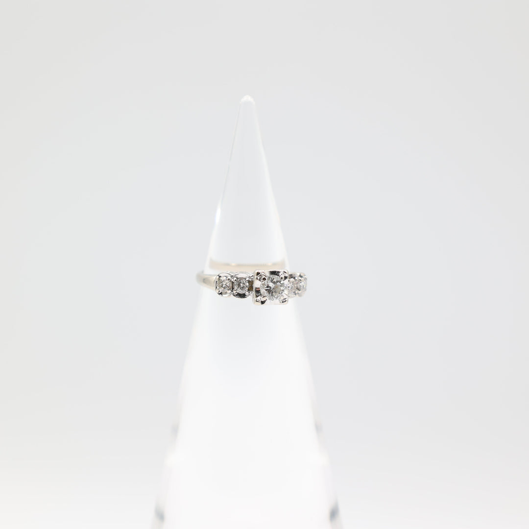 14k White Gold 4.5mm and 2.5mm White Diamonds Ring Size 6.75