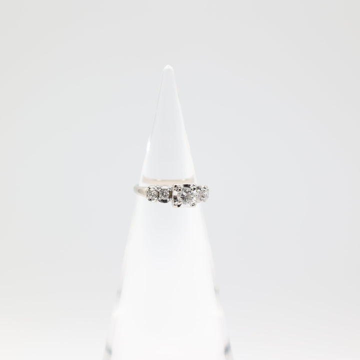 14k White Gold 4.5mm and 2.5mm White Diamonds Ring Size 6.75