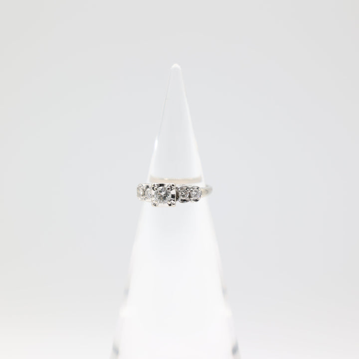 14k White Gold 4.5mm and 2.5mm White Diamonds Ring Size 6.75