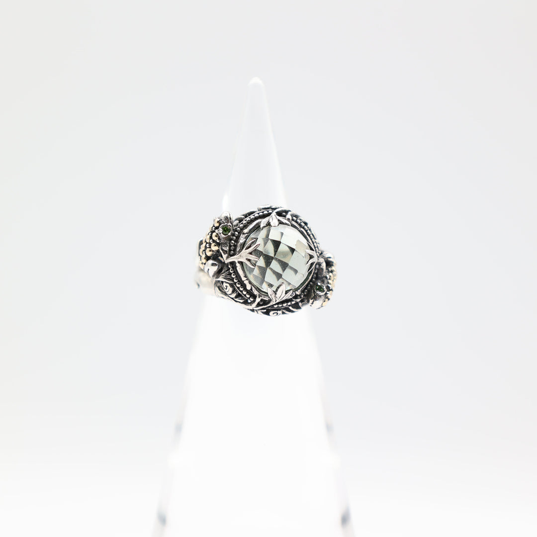 925 Silver And 18k Gold Frog Accent Prasiolite Ring Size 7