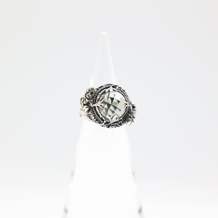 925 Silver And 18k Gold Frog Accent Prasiolite Ring Size 7