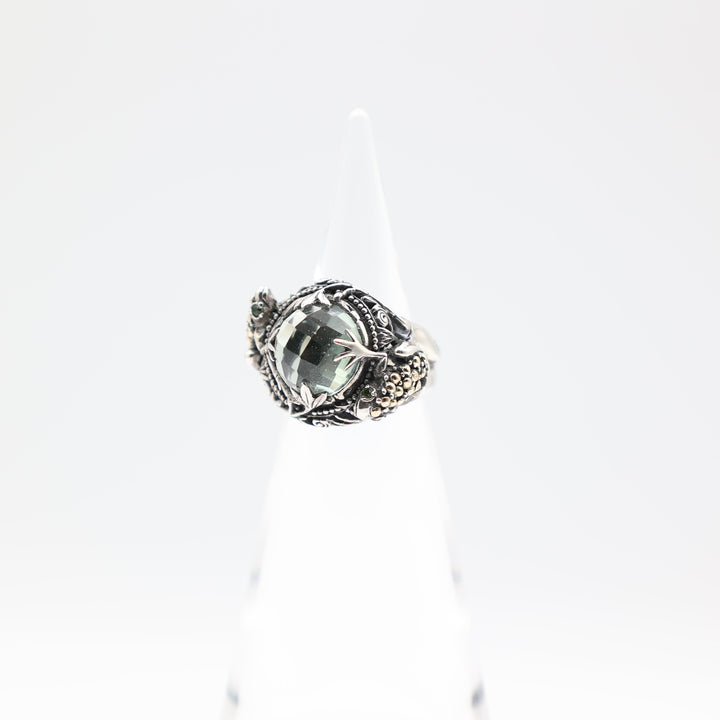 925 Silver And 18k Gold Frog Accent Prasiolite Ring Size 7