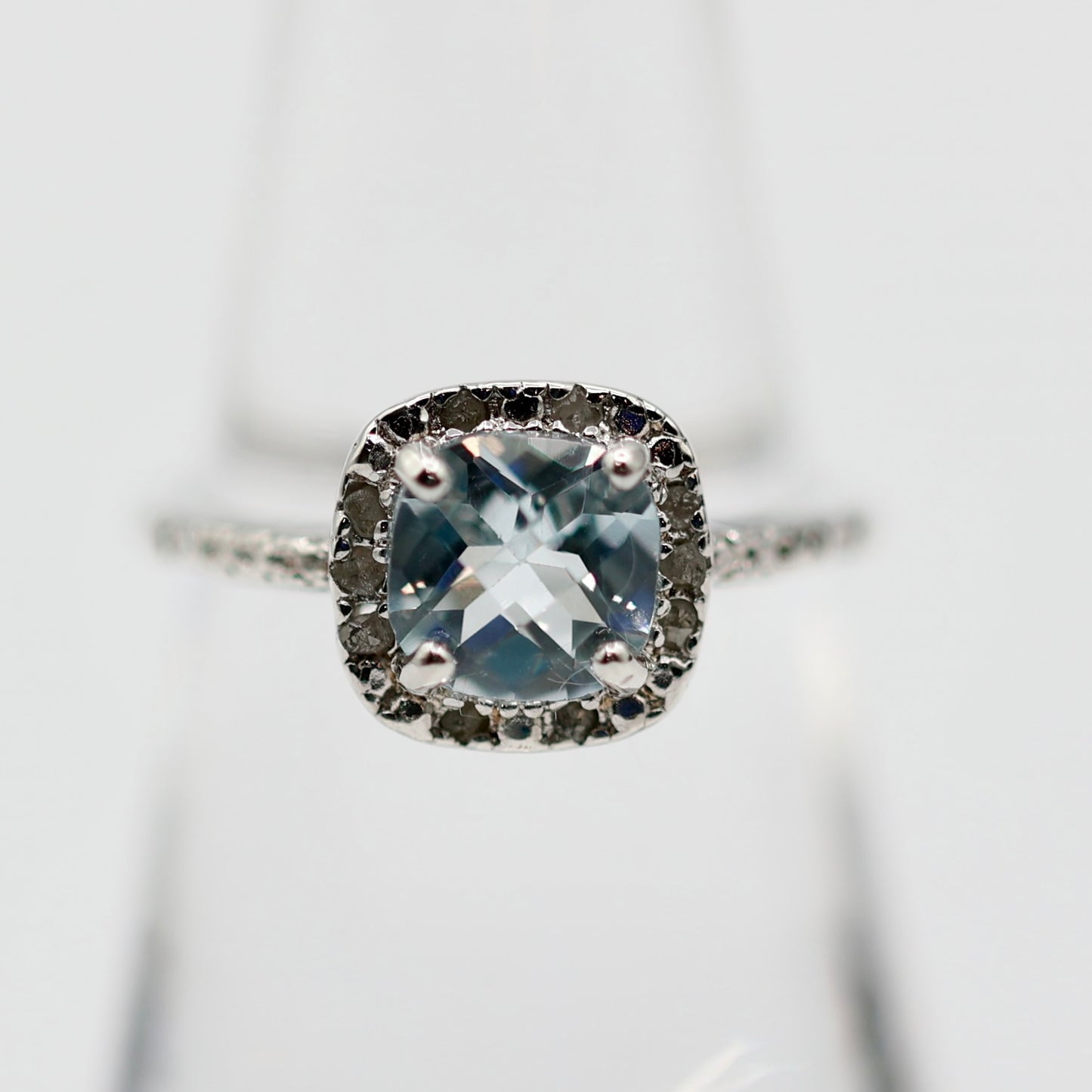 925 Sterling Silver Blue Topaz and White Diamond Halo Ring - Size 7