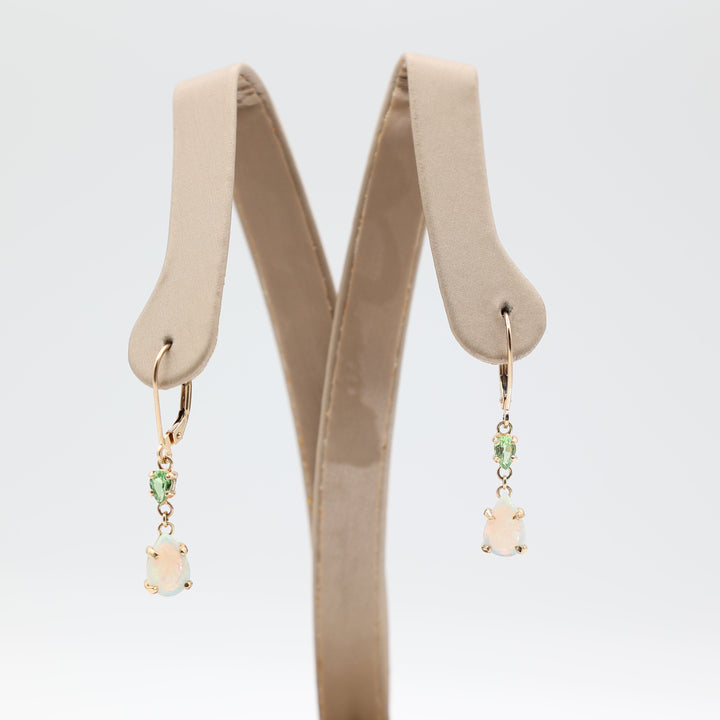 14k Yellow Gold Opal And Peridot Dangle Earrings For Women