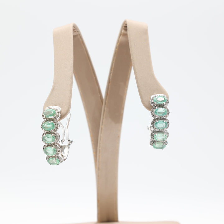 925 Sterling Silver Green Topaz Earrings with White Topaz Accents 6mm x 4mm