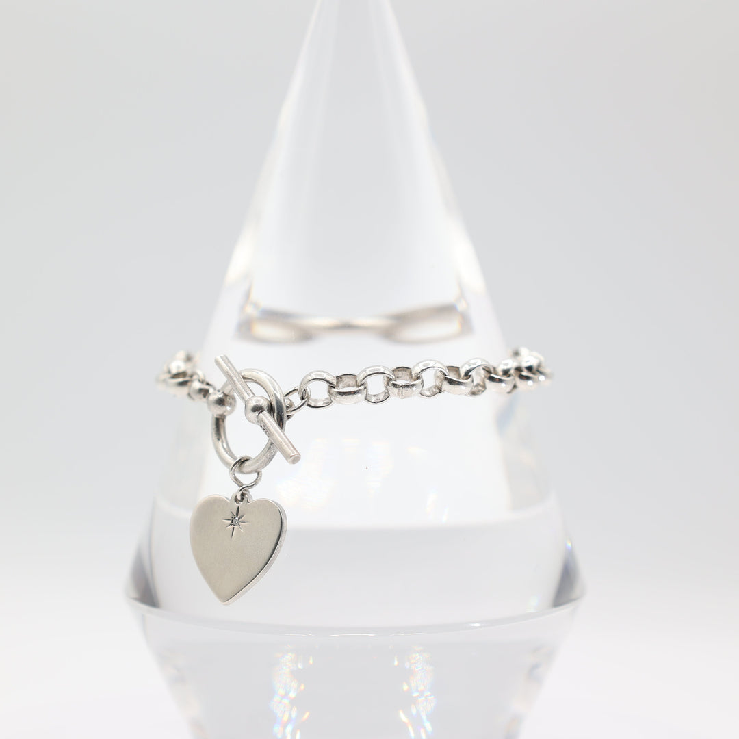 925 Sterling Silver Linked Heart Charm Bracelet for Women