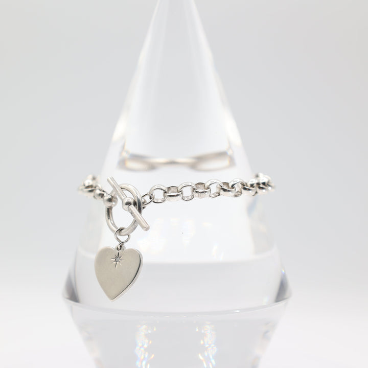 925 Sterling Silver Linked Heart Charm Bracelet for Women