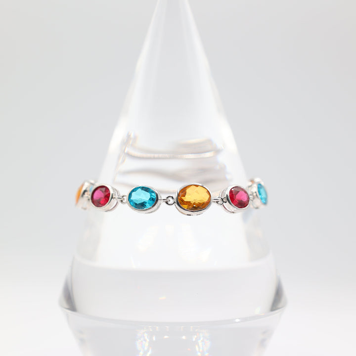 925 Sterling Silver PJC Citrine Blue Quartz Pink Sapphire Stone Bracelet