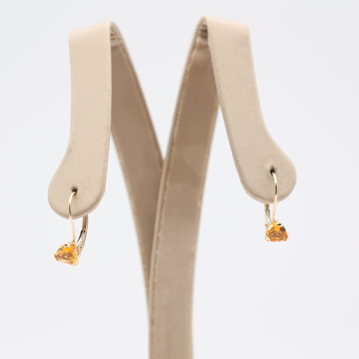 14k Yellow Gold Trillion Cut Citrine Stone Earrings for Women