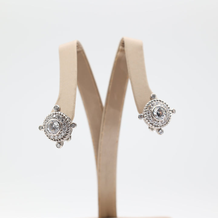 Judith Ripka 925 Sterling Silver Cubic Zirconia Round Earrings with Post 12.4 Grams