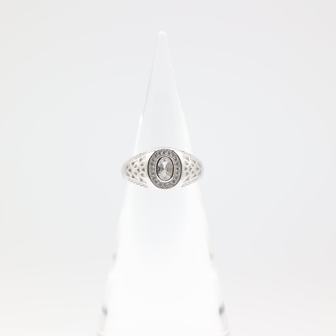 925 Sterling Silver 7x5mm Oval Stone and CZ Halo Ring Size 9.5