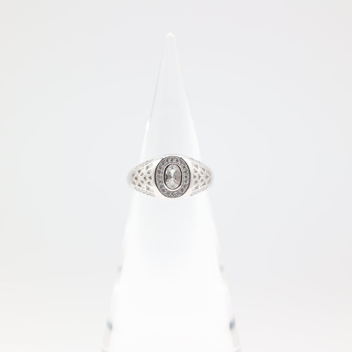 925 Sterling Silver 7x5mm Oval Stone and CZ Halo Ring Size 9.5