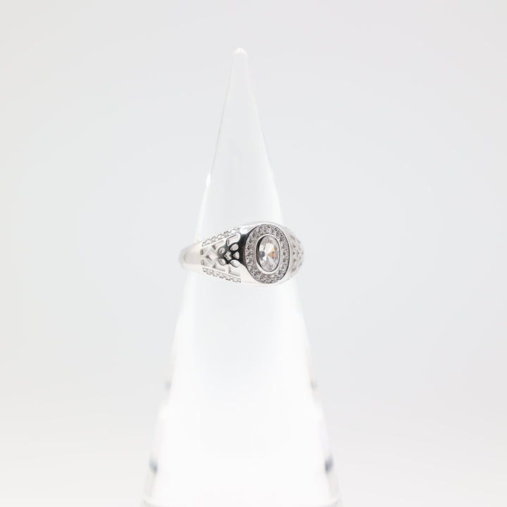 925 Sterling Silver 7x5mm Oval Stone and CZ Halo Ring Size 9.5