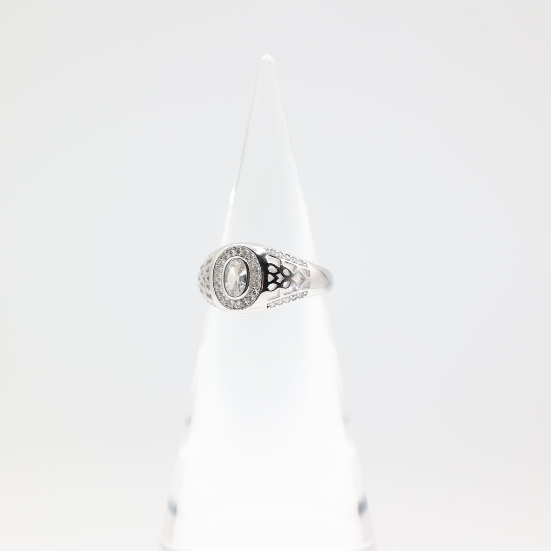 925 Sterling Silver 7x5mm Oval Stone and CZ Halo Ring Size 9.5
