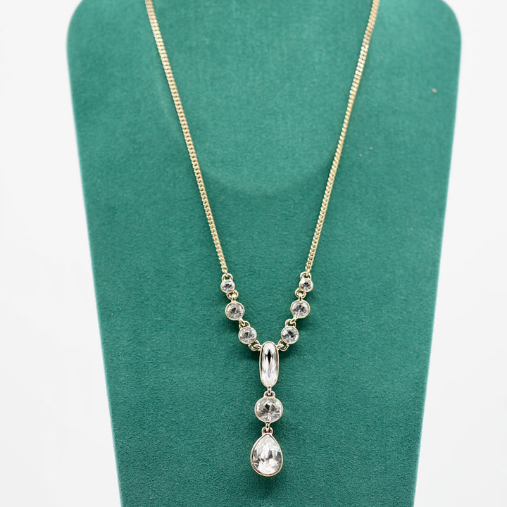 Gold Tone Givenchy Y-drop Crystal Necklace - 18.5 inches