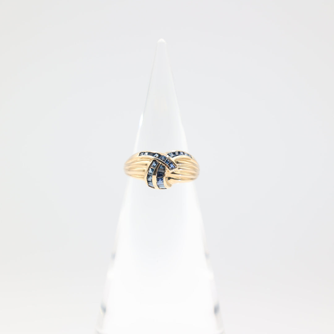 14k Yellow Gold Blue Sapphire 2 Row Twisted Ring Size 8.75