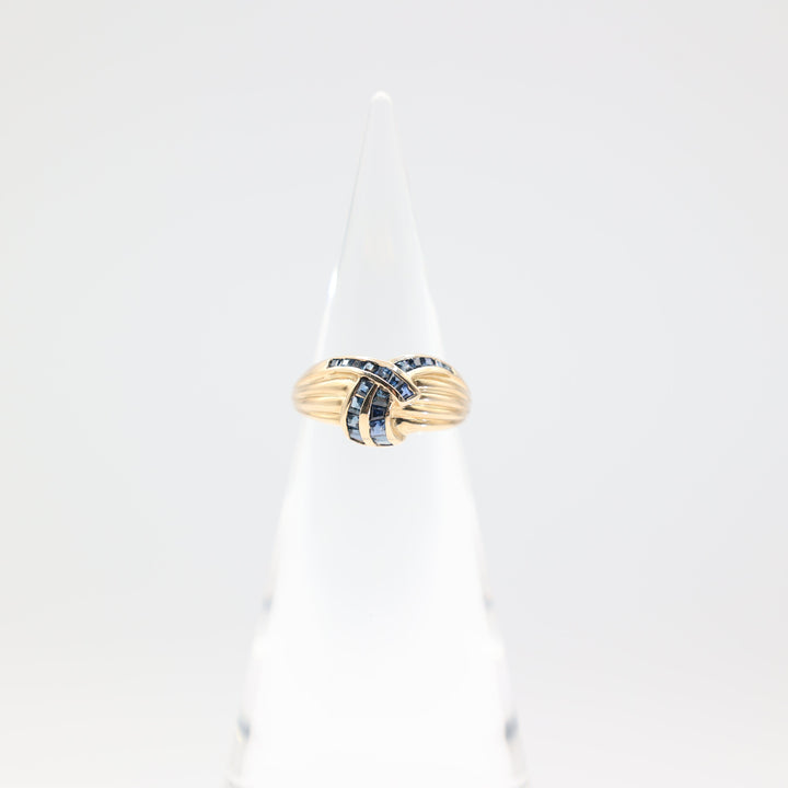 14k Yellow Gold Blue Sapphire 2 Row Twisted Ring Size 8.75