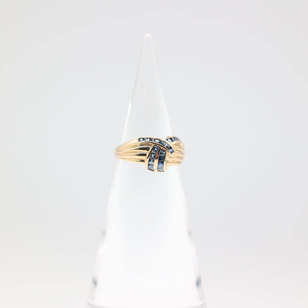 14k Yellow Gold Blue Sapphire 2 Row Twisted Ring Size 8.75