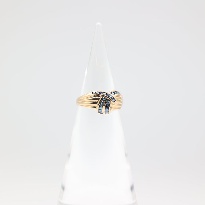 14k Yellow Gold Blue Sapphire 2 Row Twisted Ring Size 8.75