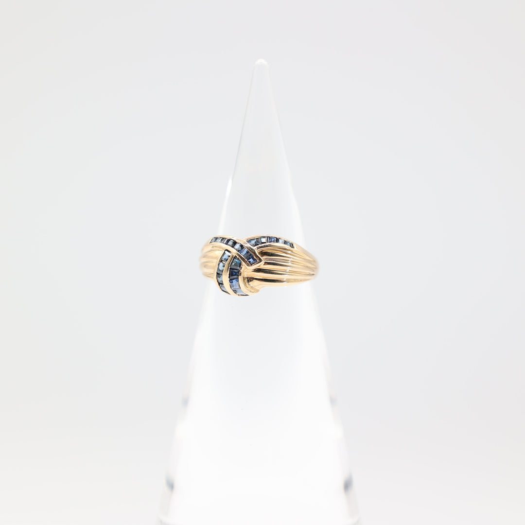 14k Yellow Gold Blue Sapphire 2 Row Twisted Ring Size 8.75