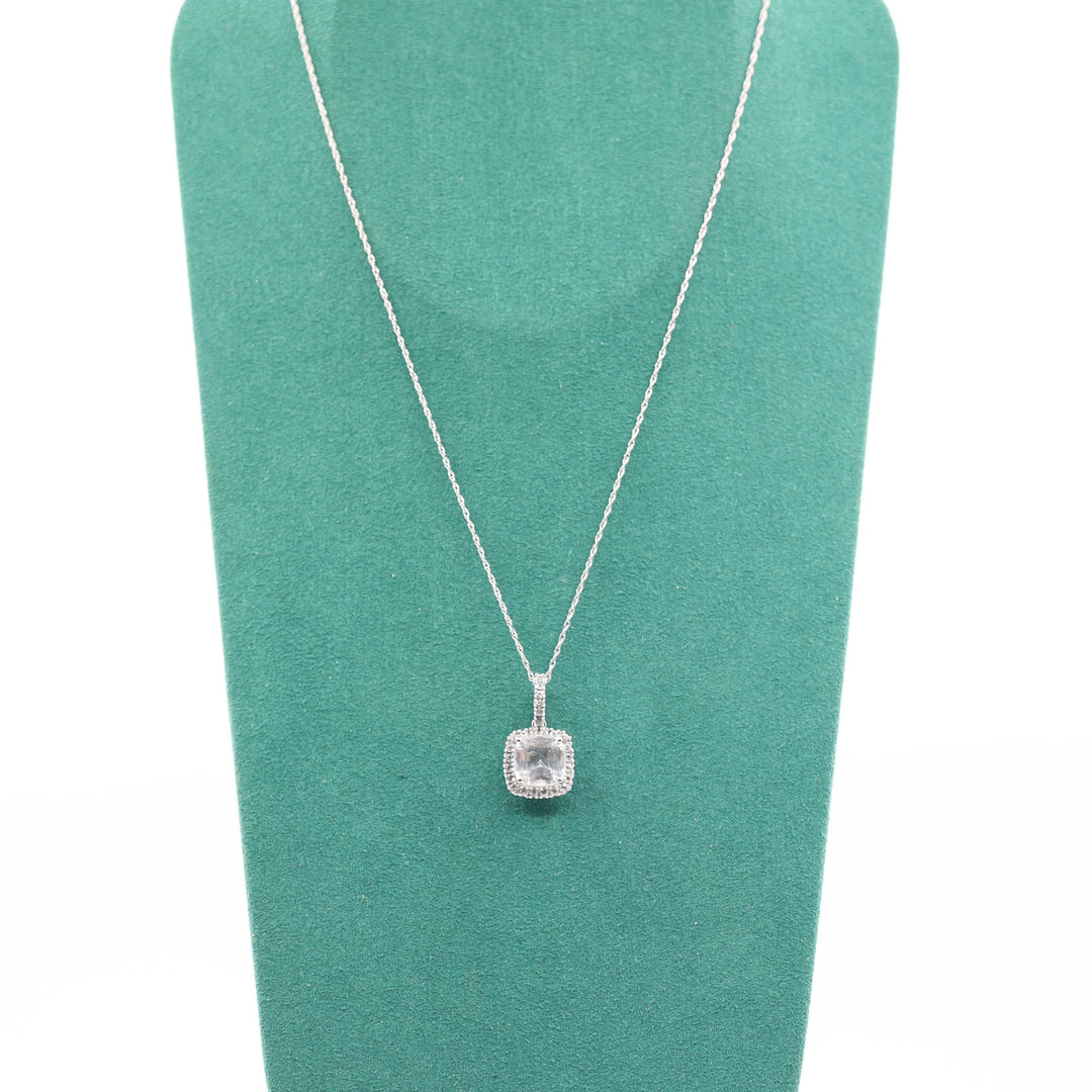 14k White Gold Square Halo White CZ Pendant Necklace 18 in