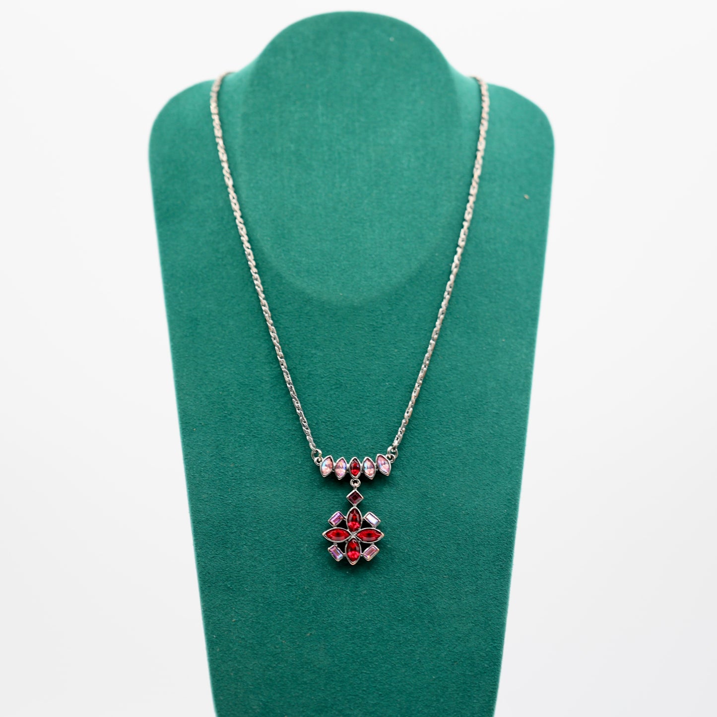 Givenchy Red Aurora Borealis Crystal Flower Drop Necklace - 18 inches