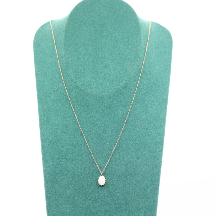 14K Yellow Gold 8mm x 6mm Oval Opal Stone Pendant Necklace