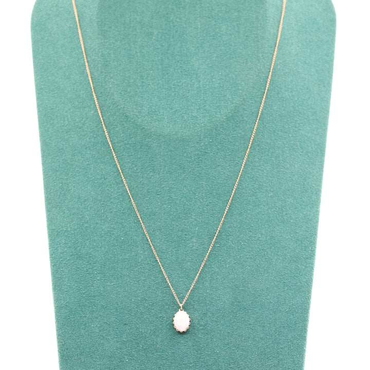14K Yellow Gold 8mm x 6mm Oval Opal Stone Pendant Necklace