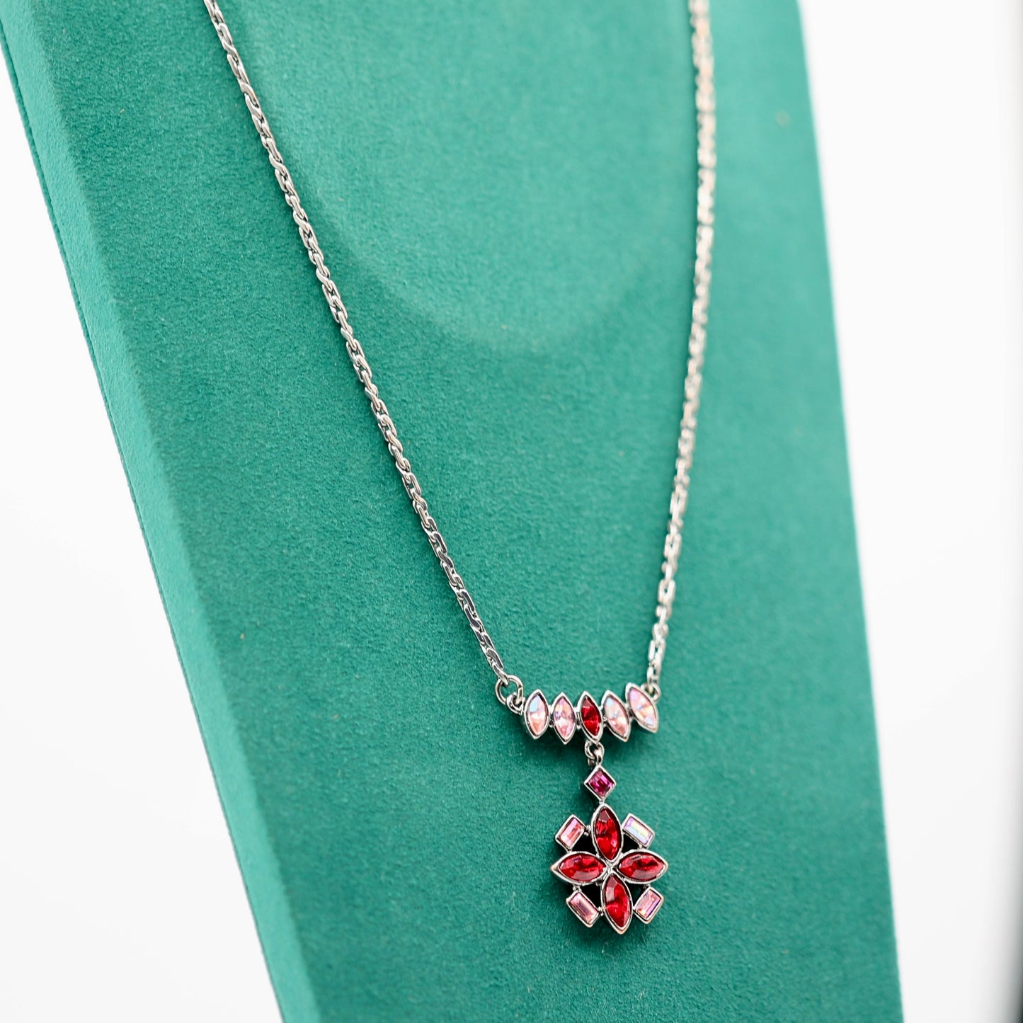 Givenchy Red Aurora Borealis Crystal Flower Drop Necklace - 18 inches