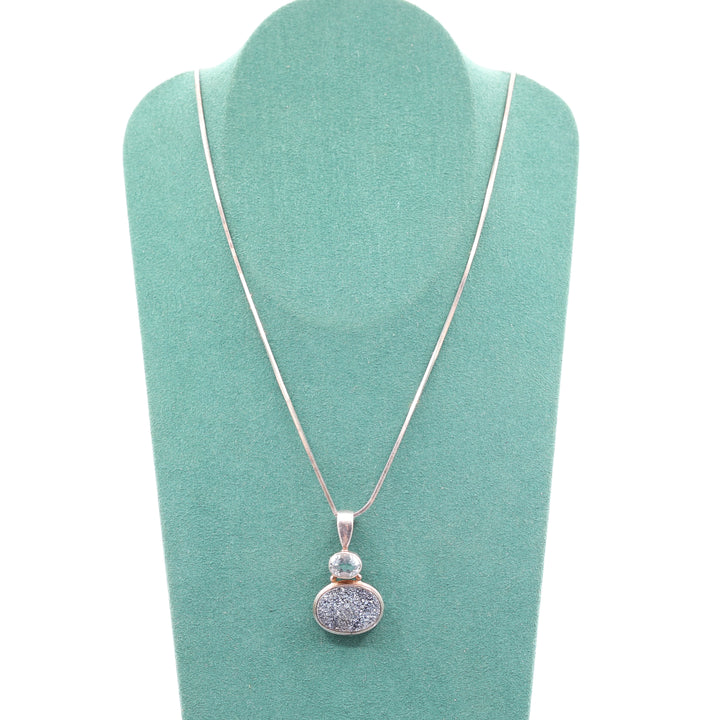 925 Sterling Silver 20 Inch Chain Necklace with Blue Druzy Stone
