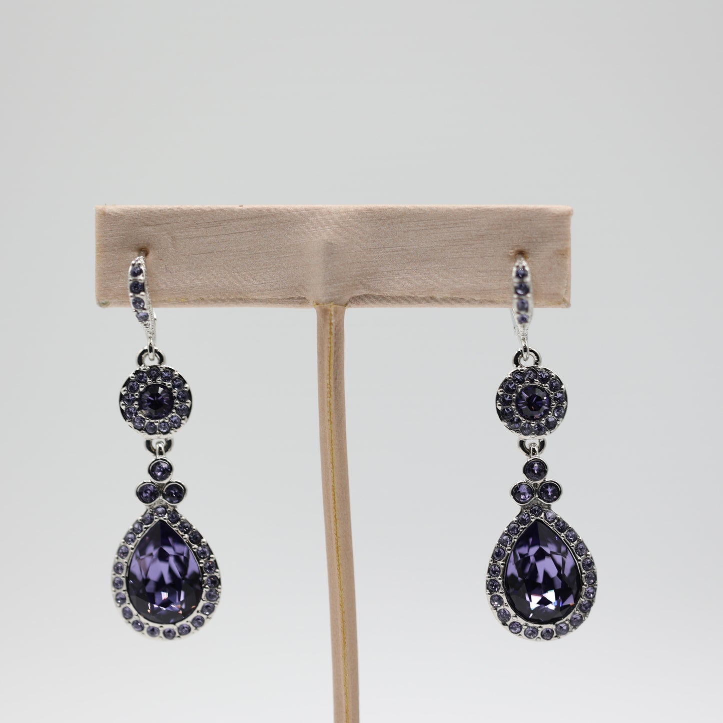 Rhodium Plated Givenchy Purple Art Deco Dangle Earrings