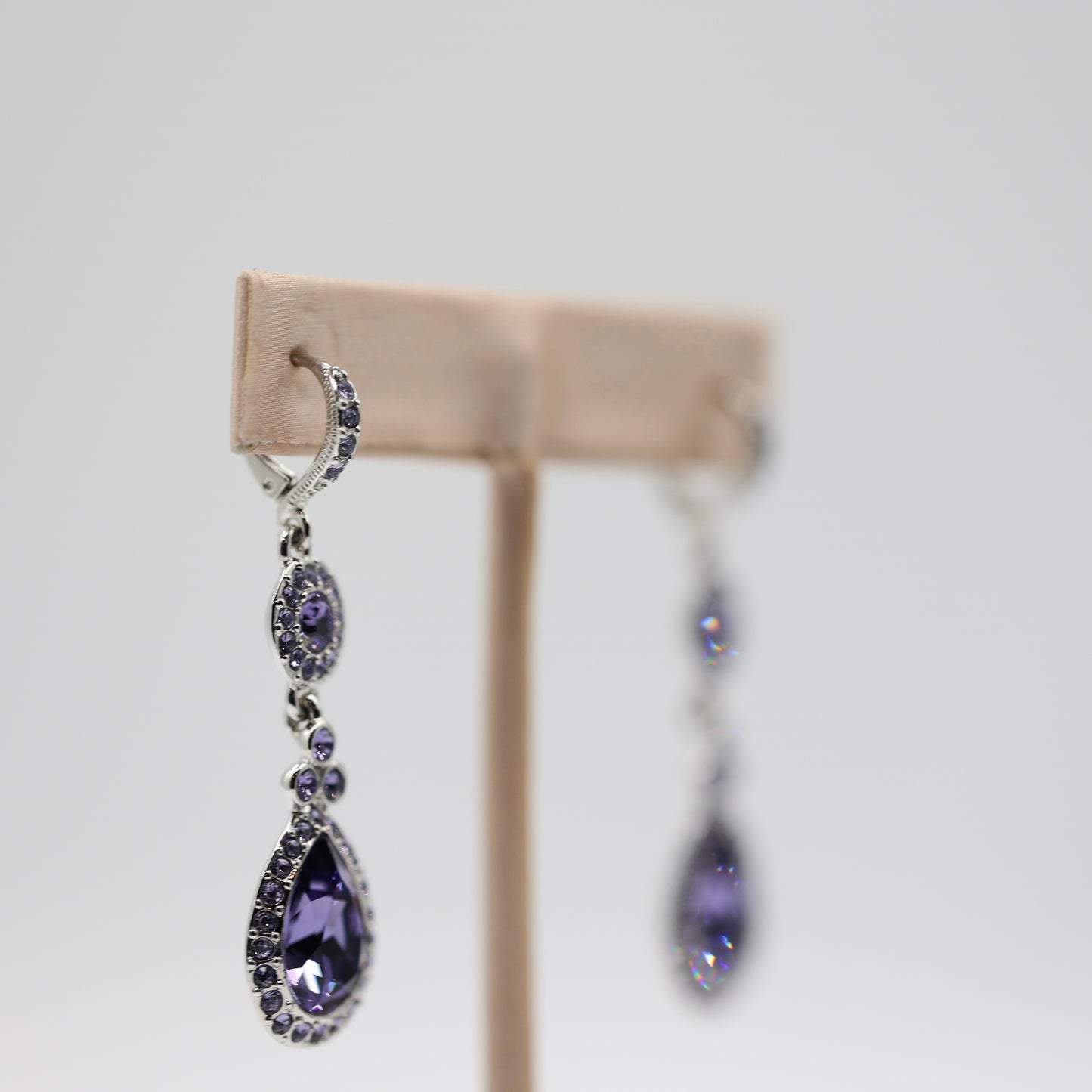 Rhodium Plated Givenchy Purple Art Deco Dangle Earrings