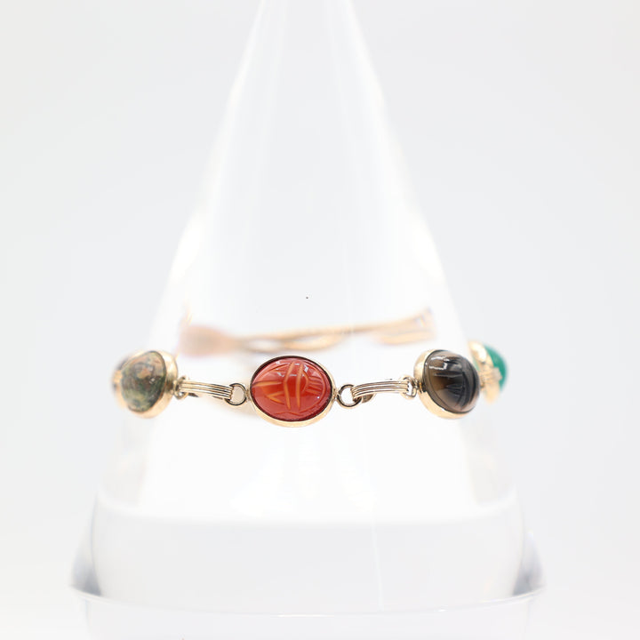 12k Gold Multicolor Scarab Bracelet 7 Inches