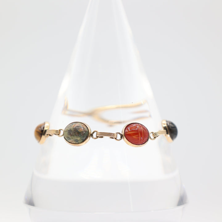 12k Gold Multicolor Scarab Bracelet 7 Inches