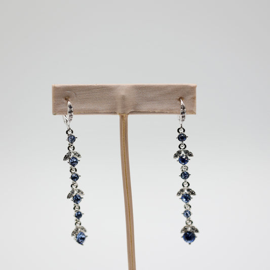 Silver Tone Givenchy Dangle Earrings with Blue Crystals