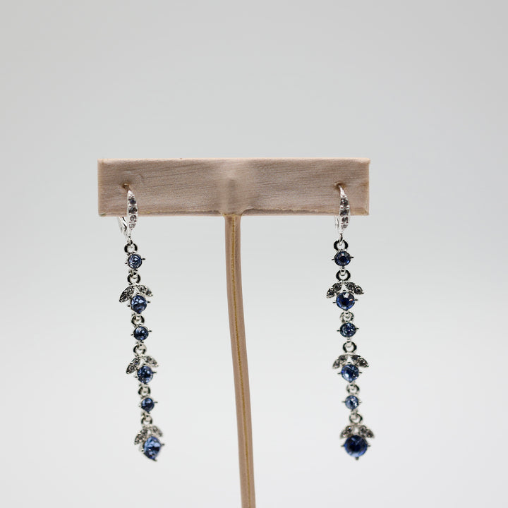 Silver Tone Givenchy Dangle Earrings with Blue Crystals