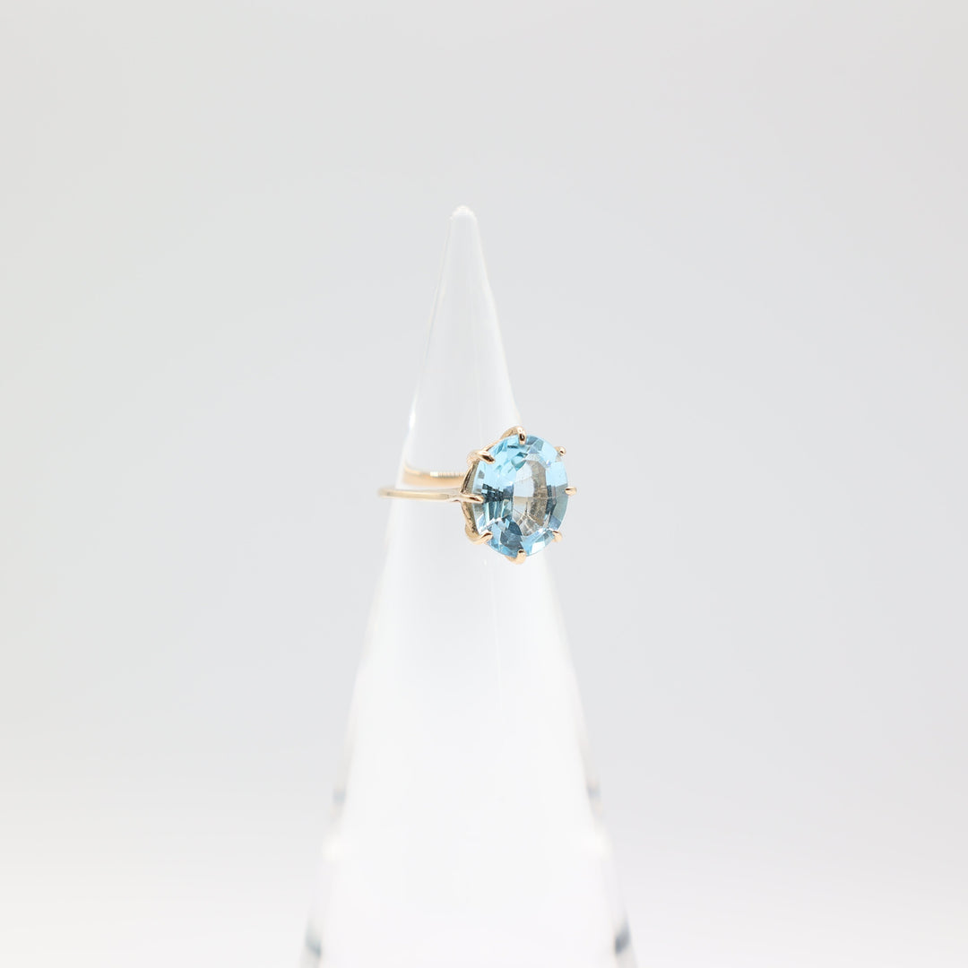925 Sterling Silver Gold Plated Thin Band Ring with 12x10mm Oval Blue Topaz Stone Size 4.75