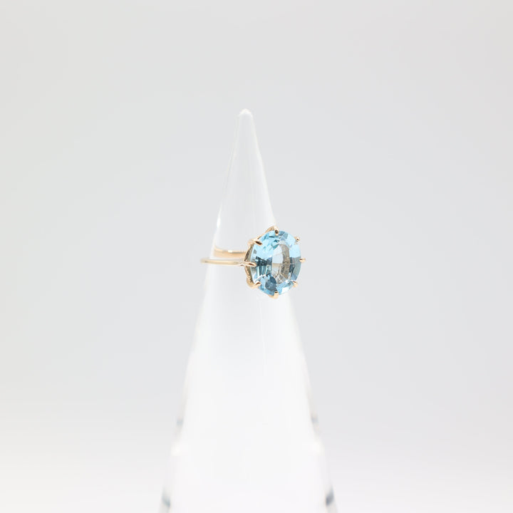 925 Sterling Silver Gold Plated Thin Band Ring with 12x10mm Oval Blue Topaz Stone Size 4.75