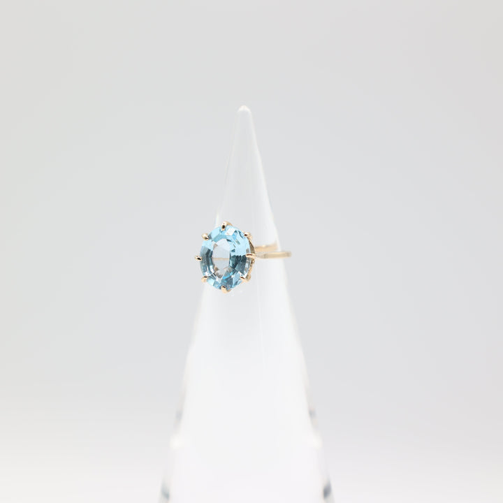 925 Sterling Silver Gold Plated Thin Band Ring with 12x10mm Oval Blue Topaz Stone Size 4.75