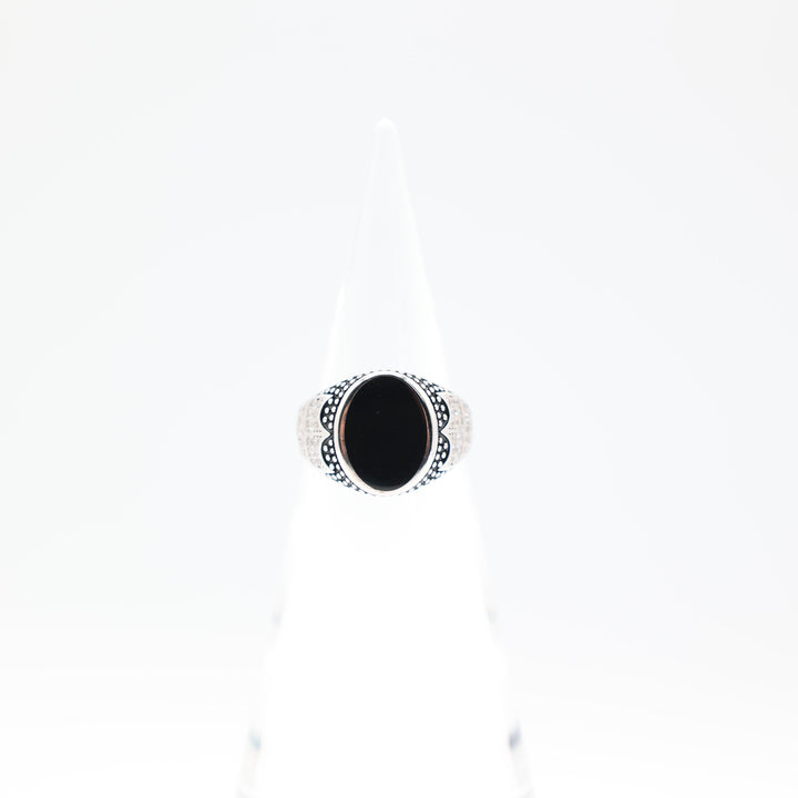 925 Sterling Silver Men's Oval Black Onyx and CZ Ring Size 9.5