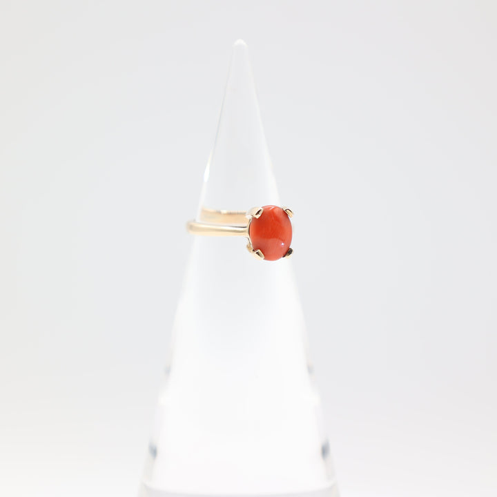 14k Yellow Gold 10x8mm Oval Coral Stone Ring Size 7