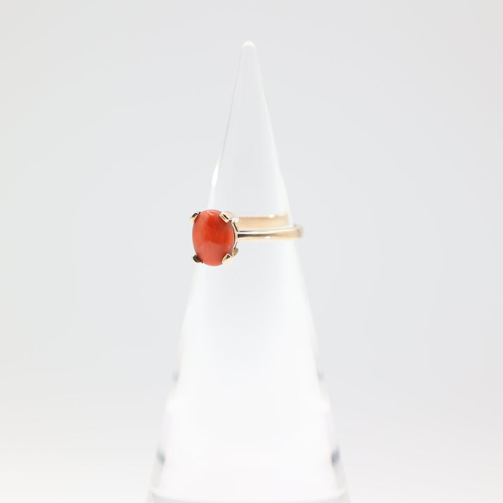 14k Yellow Gold 10x8mm Oval Coral Stone Ring Size 7