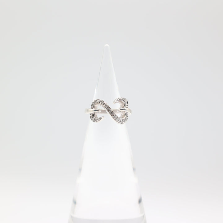 925 Sterling Silver White Diamonique 2 Heart Infiniti Heart Ring Size 6.5