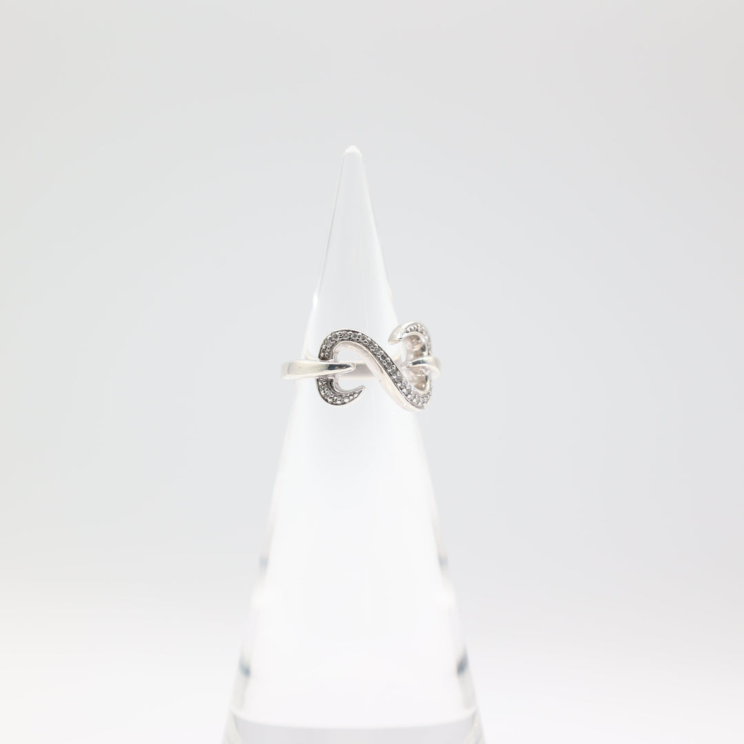 925 Sterling Silver White Diamonique 2 Heart Infiniti Heart Ring Size 6.5