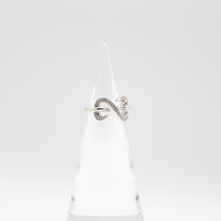 925 Sterling Silver White Diamonique 2 Heart Infiniti Heart Ring Size 6.5
