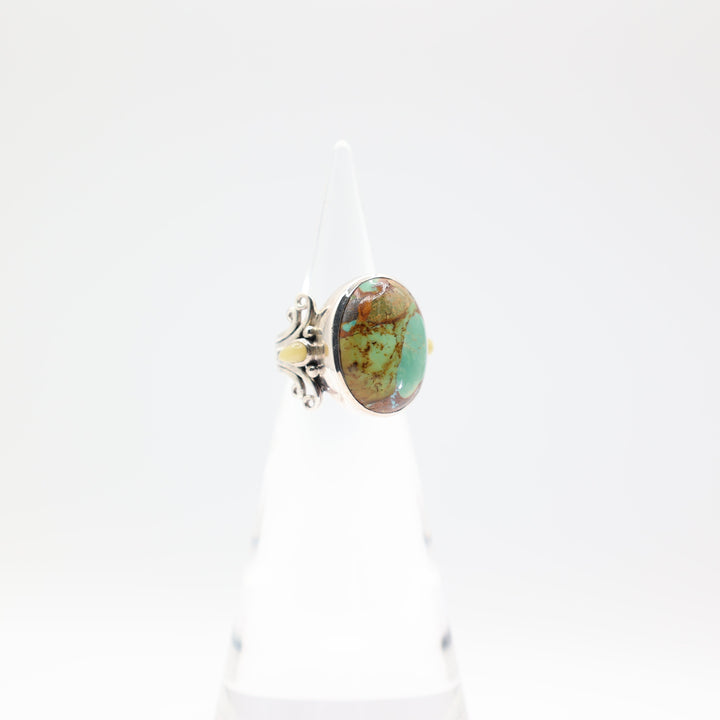 925 Sterling Silver Turquoise Ring with Two Accent Stones Size 8 20mm x 15mm