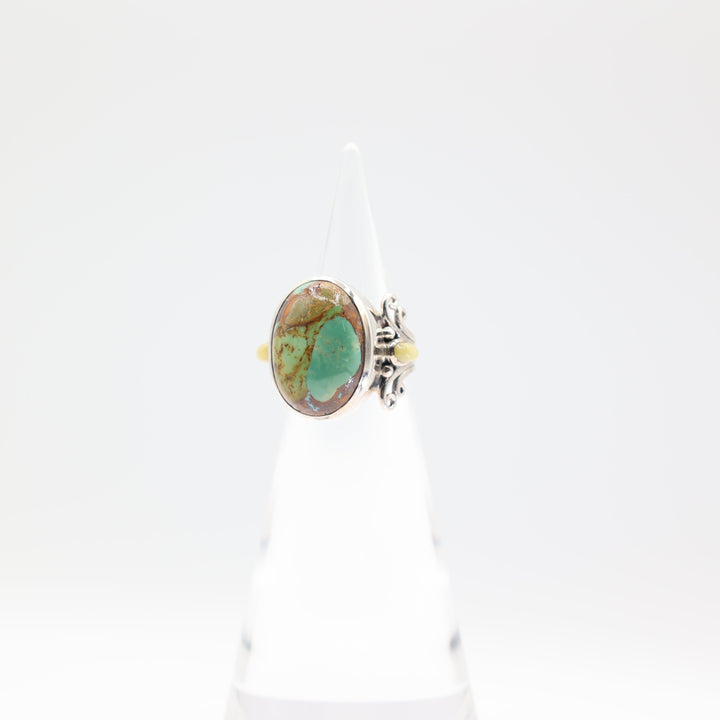 925 Sterling Silver Turquoise Ring with Two Accent Stones Size 8 20mm x 15mm
